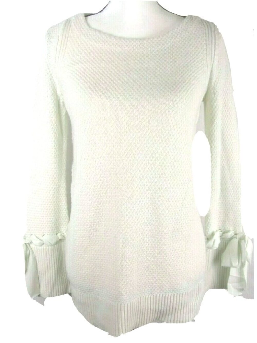 Talbots Lambswool Sweater Textured Knit Small Pullover Ribbon Bow Sleeves Warm
